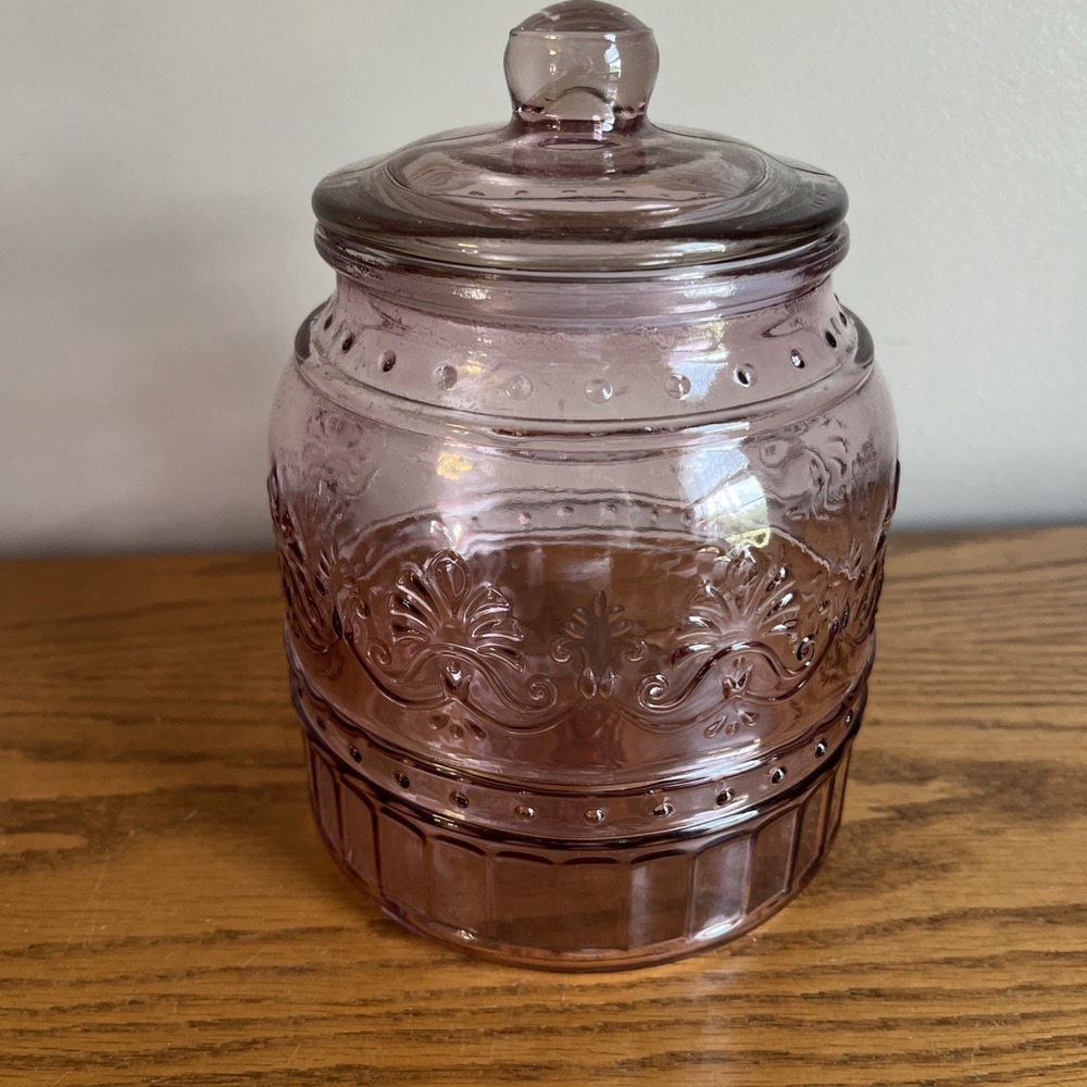 Pioneer Woman Cassie Glass Canister With Lid 7.5" Rose